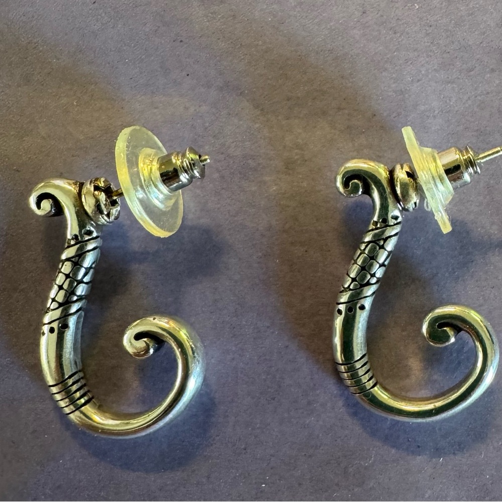 Brighton Silver Tone Scroll Hook Earrings